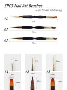 5 Pcs Nail Art Painting Tool Set, Dual End Nail Brushes Mixing Stick Resin Palette Kit - Multicolor - View 9