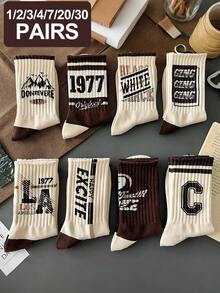 Random 1/2/3/4/7/20/30 Pairs Combination Pack 's Casual Comfortable Breathable Mid-Calf Socks - Multicolor - View 2