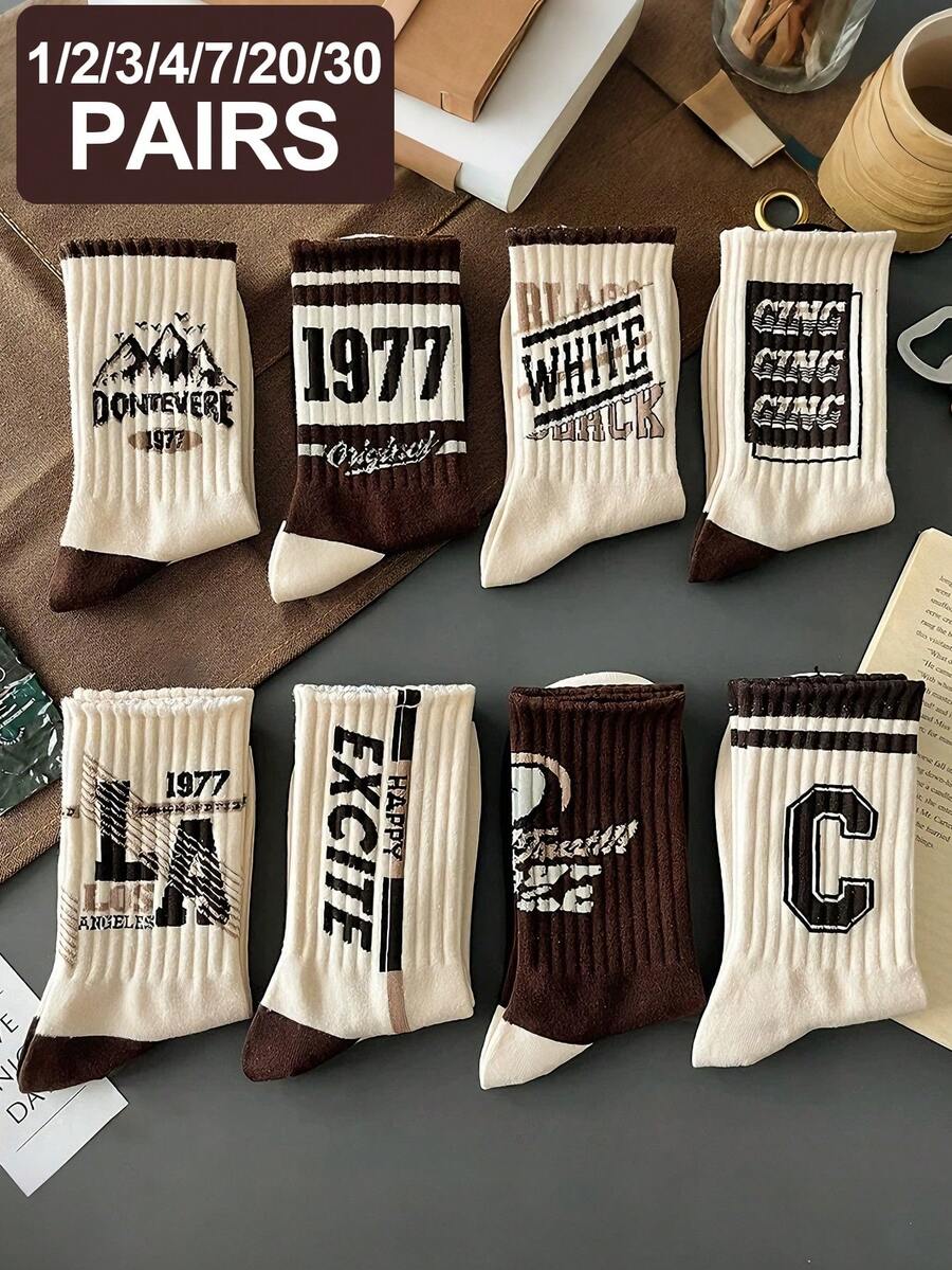 Random 1/2/3/4/7/20/30 Pairs Combination Pack 's Casual Comfortable Breathable Mid-Calf Socks