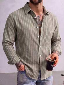 Men's Casual Versatile Commute Striped Long Sleeve Shirt - Multicolor - View 4