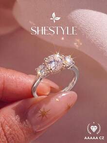1pc Flower Rhinestone Ring, Exquisite Jewelry Gift For Women, Suitable For Dating - Three Diamonds - View 4