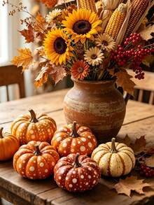 9/1pc -Random Artificial Pumpkins Fake Pumpkins, Autumn Harvest Faux Pumpkin Set For Home Decor, Fall Pumpkins Decor Set, Mini Artificial Pumpkins Decorations For Home, Wedding, Fall Centerpieces Decor, Halloween, Thanksgiving - Multiple Styles - View 9