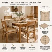 Padded Chair Cushion 40 X 40 Cm With Tie-On Straps, Polyester Seat Pad With Striped Pattern And Linen Texture For Dining Room And Garden, Grey And Beige - Khaki - View 3