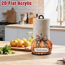 2D Flat Printed Napkin Holder, Creative Pumpkin Pattern Paper Towel Holder, Plastic Desktop Napkin Storage Rack, Suitable For Kitchen, Bathroom, Party, Holiday Home Autumn Harvest Decoration - View 1