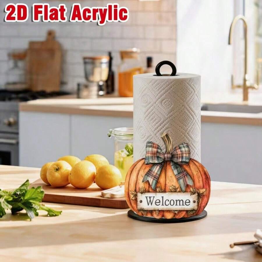 2D Flat Printed Napkin Holder, Creative Pumpkin Pattern Paper Towel Holder, Plastic Desktop Napkin Storage Rack, Suitable For Kitchen, Bathroom, Party, Holiday Home Autumn Harvest Decoration - View 1