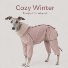 Italian Greyhound Windproof Coat, Gray Pink Autumn/Winter Warm Waterproof Reflective Teddy Fleece High Collar Four-Legged Jumpsuit, Slim Fit, Suitable For Italian Greyhound And Whippet - Dusty Pink - View 1