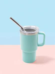 1pc,120ml Mini Tumbler With Handle, 304 Stainless Steel Liner PP Outer Shell, Portable Water Cup With Clear Lid & Stainless Steel Straw, Reusable Small Coffee Mug For Travel Office - Multicolor - View 13