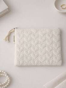 Solid Color Quilted Heart Pattern Zipper Storage Bag, Lightweight Coin Purse, Suitable For Storing Coins, Earphones, Daily Essentials, Etc. - Multicolor - View 6
