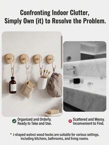 Wood Base Kitchen Wall Hooks, Clear And Organize Cooking Supplies, Used For Hanging Kitchen Towels, Heat-Resistant, Pot Holders And Cooking Utensils. No-Drill Mounting,Ideal For Kitchen Backsplash, Bringing Neat Storage To Your Cooking Space. - Multicolor - View 7