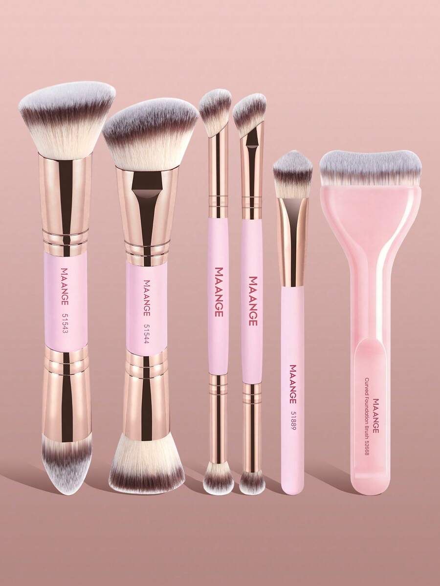 MAANGE 6pcs Professional Makeup Brush Set, Includes Soft Synthetic Makeup Brushes For Foundation, Powder, Blush, Concealer, Contour, Nose Shadow, Eyeshadow, Eyeliner, Eyebrow, Detail, Face, And Highlighter. Great Travel Makeup Brush Set Gift For Women And Girls, Also A Nice Makeup Accessory Present For Friends.