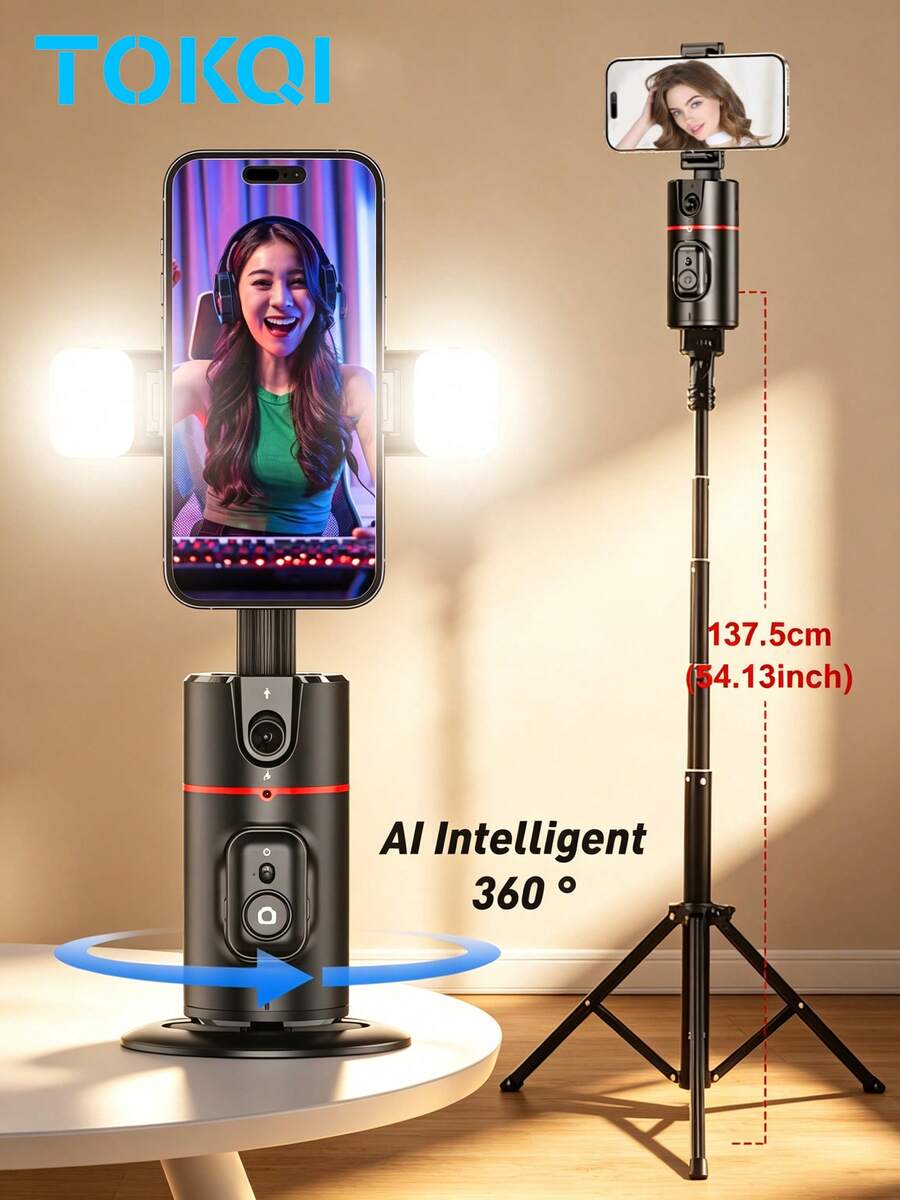 TOKQI Auto Face Tracking Gimbal Stabilizar For Smartphone,360° Rotation Detachable Phone Holder With Bluetooth Wirless Remote Control,No App Required,Compatible With IOS, Android,For Photography,Summer Vacation, Travel, Outdoor Activities, Live Streaming