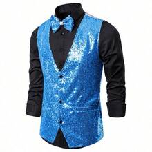 Men's Stage Performance Vest With Small Sequins, Suitable For Studio Photography, Host, Singer, MC - Baby Blue - View 3