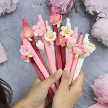 4pcs/Set Random Flower Pattern Retractable Ballpoint Pens, Multiple Designs, Simple Printed Pens, Suitable For Weddings, Parties, Daily Use, Gifts, Perfect Valentine's Day Gift For Friends And Family - A - View 2