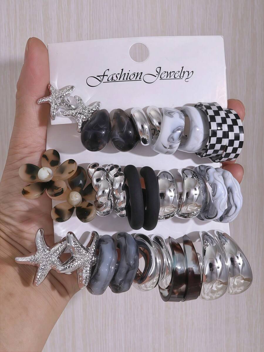 10-30PCS Acrylic Circle Mixed Combination Women's Earrings Set, Silver ...