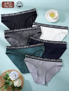 6pcs/Pack Plus Size Women's Letter Waistband Panties - Multicolor - View 5