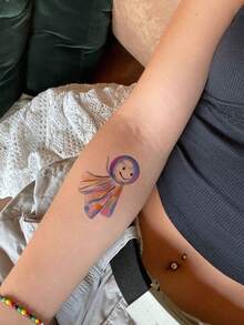 1pc Temporary Tattoo Sticker, Hand Drawn Colorful Rainbow Teru Teru Bozu Pattern, Realistic Fake Tattoo Design, For Daily Wear, Bachelorette Party Favors, Music Festival, Game, Graduation Gift, Lasts 3‑5 Days - Multicolor - View 4
