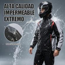 Impermeable para Motociclista Reflejante con Capucha, Chamarra para Lluvia Resistente al Agua, Protección para Moto y Scooter, Ideal para Conducción, Viajes y Uso Diario - Negro rojo - Ver 3