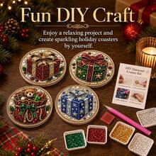 4/8pcs Autumn/Winter New DIY Colorful Pearl Rhinestone + Shiny Diamond, Diamond Painting Coaster Set, Suitable For Beginners, Applicable For Home, Holiday Decoration, DIY Handmade Kit, Perfect Gift For Friends And Family - Rhinestone Coaster/QY207 - View 3