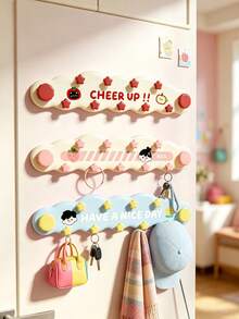 5/1pcsCream Minimalist Style Plastic Cloud Shaped Wall Hook Rack With Star Decor&Letter Print Detail, Punch-Free Strong Load-Bearing Hanging Holder,Multi-Hook Wall Mounted Hanger,Suitable For Entryway,Bedroom, Dormitory,Bathroom,Storage Organization - Multicolor - View 10