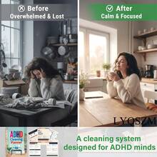 ADHD Cleaning Planner Art With Colorful Text And Cartoon Home Office Scene On Light Blue Background. - 1 Pc - View 4