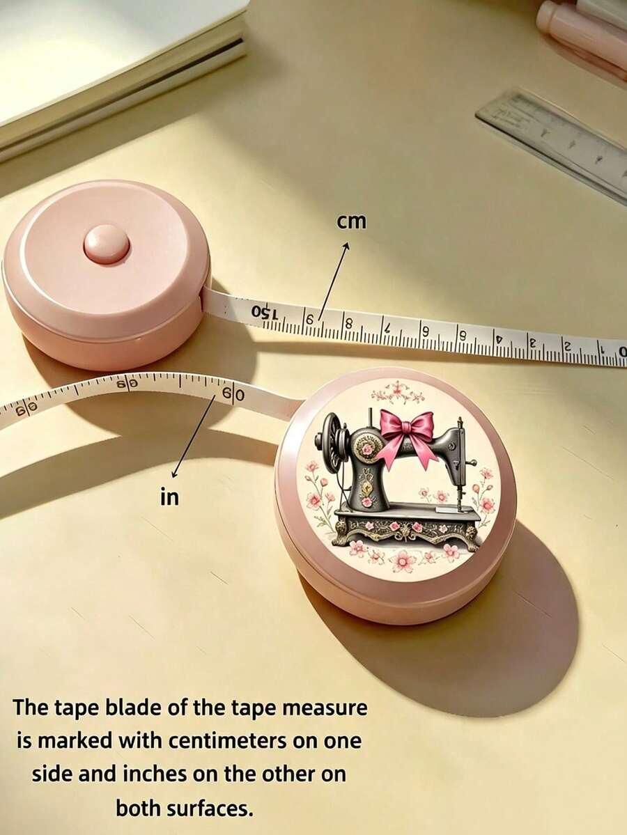 Retractable Soft Measuring Tape, DIY Tool Mini Portable Soft Ruler, Double-Sided Centimeter/Inch Dual Scale, 150cm/60in Length, Printed With Bow And Sewing Machine Pattern, Flexible Soft Tape Suitable For Sewing, Cutting, Handmade DIY, 3D Measurement, Height Measurement, Fitness Studio And Clothing Industry, Home Body Measuring Tape For Tailoring, Sewing, Office, Home Learning, Perfect Gift For Craft Enthusiasts - Multicolor - View 1