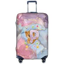 Marble Gradient Background Cute Teddy Bear Letter Luggage Suitcase Cover, Elastic Stretch Luggage Protector Sleeve, Scratch-Resistant Dust-Proof Reusable Travel Accessory - Multicolor - View 99