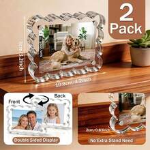 Acrylic Scalloped Edge Photo Frame, 5x7 Inch Acrylic Frame, Double-Sided Transparent 4x6 Photo Frame, Thick Wavy Photo Frame, Frameless Standalone 4x4 Photo Frame, 2x3 Inch Photo Frame, Suitable For Desktop Display Gift, Applicable For Home, Graduation Season, Travel, Wedding, Birthday Gift, Photo Frame - Acrylic - View 4