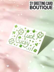 1pc/2pcs Green Four-Leaf Clover Rhinestone Decorative Stickers, 3D Rhinestone Texture, Clover & Heart Pattern, Independent Sticker Design, Self-Adhesive Backing For Easy Application, Suitable For Holiday Gift Packaging, Greeting Card Decoration, And Various Hard Surface Ornament Decoration - Decorative Stickers - View 5