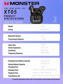 Monster Aura Fit XT05 TWS Bluetooth 5.4 Earbuds, AI Translation Wireless Gaming Earphones With RGB Lights, 13mm Driver Deep Bass Semi-In-Ear Sports Earbuds, App Control Clear Call Microphone Earphones, Compatible With IPhone Android - View 11