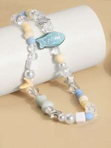 1pc Blue Ocean Fish Star INS Fresh Style DIY Handmade Beaded Phone Lanyard CCD Camera Pendant - Multicolor - View 4