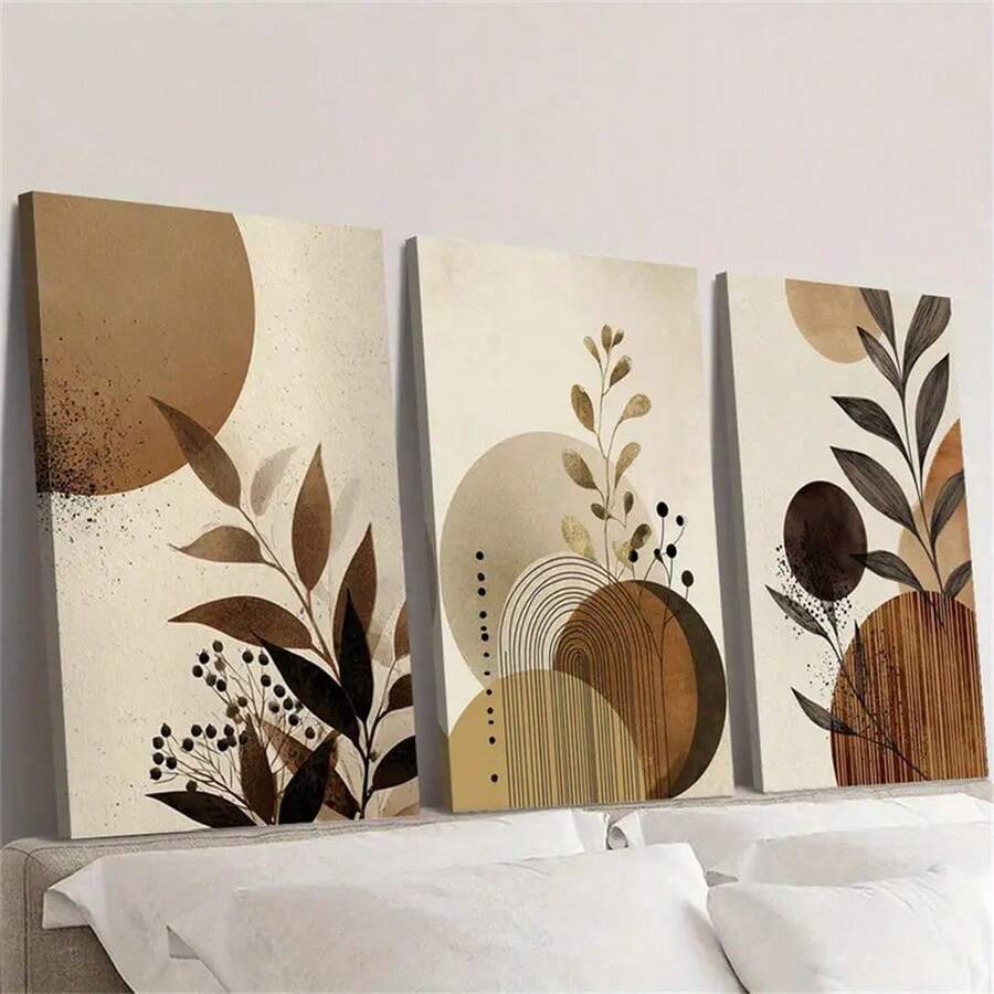 1PC Abstract Botanical Wall Art, Minimalist Modern Textured Geometry Canvas Prints Retro Classic Decor Poster Fashion Paintings Suitable For Living Room Bedroom Bathroom Kitchen Home Office Dormitory Wall Decor Picture Optional Frame - Multicolor - View 1