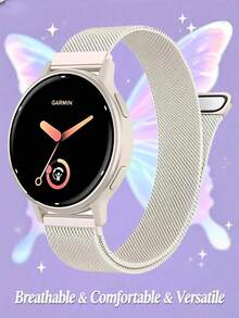 磁吸米蘭金屬編織錶帶，適用於 Gar-Min Venu 2 3 3S、Vivoactive 4 4S 5 6、Forerunner 55 165 255 265 Lily2，18/20/22mm 快拆錶帶 - 星光色 - 查看 13