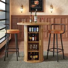 Round Bar Table With Storage, 92cm High Standing Table With Cabinet, MDF Wood Look, Load Capacity Up To 75kg, Bar & Living Room - Wood + MDF + Metal - View 1
