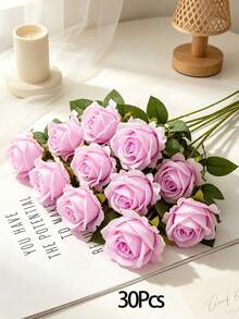 100pcs Artificial Pink Roses, Faux Flowers, Suitable For DIY Wedding Bouquets, Table Decor, Valentine's Day, Party Decoration - Pink - View 10