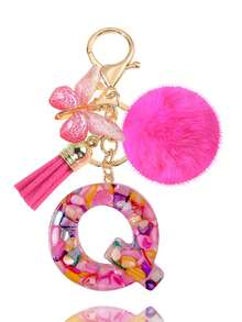 1pc Pink Letter Keychain, Initial Letter Car Key Chain Pendant, Cute Butterfly Tassel Fur Ball Charm For Girls Bag Key Ring Accessory, Halloween Gift Decoration, Suitable For Decorating Handbags, Wallets, Backpacks, Valentine's Day, Bachelorette Party Gift - Hot Pink - View 32