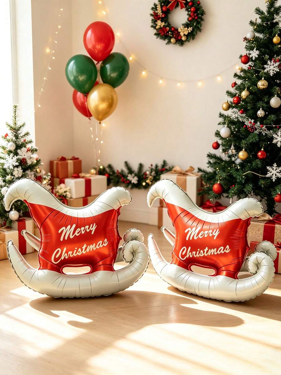 2pcs 65cm Cream White Sleigh Shaped Christmas Party Decoration Balloon Set - Cream White Sled - View 1