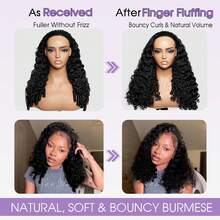 Burmese Curly Half Wig Human Hair With Spiral Curls Wear And Go Glueless Curly Wig 3-In-1 Seamless Flip-Over Drawstring Wig 200% Density No Headband Wig For Women Beginner Friendly Half Wig Human Hair Half Wigs Gift Headband Wig V Part Wig - Natural Black - View 9