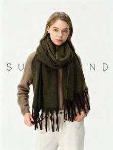 1pc Women's Solid Color Polyester Soft Skin-Friendly Warm Scarf For Daily Use - Army Green - View 6