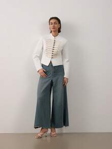 Jaket Musim Gugur Wanita Gaya Inggris Vintage Kerah Tegak Jaket Gaya Napoleon - Putih - View 4