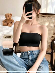 Dreamivo 2pcs/Set Women's Front Closure Strapless Push-Up Bra - Sexy Wireless Bandeau, With Adjustable Rubber Band - Multicolor - View 1