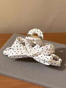 1pc French Polka Dot Bow Large Hair Claw Clip For Women, Fashionable Versatile Hair Claw For Commute - Multicolor - View 4