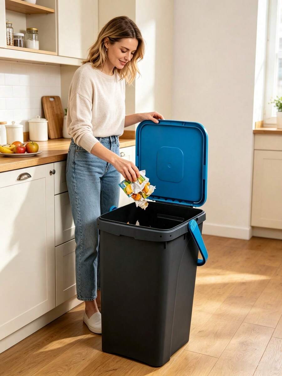 Large Capacity Hand Carry Trash Bin With Flip Lid, Odor Resistant Thick Plastic, Waste Container For Kitchen Bathroom Yard Home Use - Multicolor - View 1