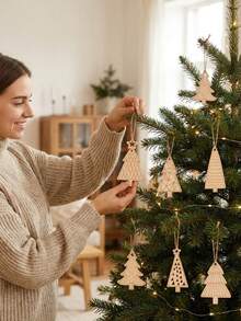 50pcs/25pcs/1pc Ornamen Kayu Berbentuk Pohon Natal Campuran, Set Dekorasi Pohon Kayu DIY, Dekorasi Natal, Dekorasi Pohon Natal, Sempurna untuk Digantung dan Dihias Selama Musim Liburan (Tali Tidak Termasuk) - A - View 2
