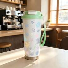 MINISO 咖啡杯，可愛小海龜圖案，500ml 不鏽鋼咖啡杯，附吸管，便攜杯；適合年輕人的禮物 - 薄荷綠 - 查看 7