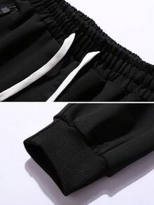 Men's Spring/Autumn Outdoor Letter Print Hooded Jacket And Drawstring Waist Cuffed Pants Sports Set - Black - View 6