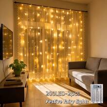 Indoor Hanging LED Curtain String Lights, Battery Operated Twinkle Fairy Lights, Romantic Backdrop Light For Wedding, Bedroom, Christmas, Party Decor - Curtain Lights 5 - View 7