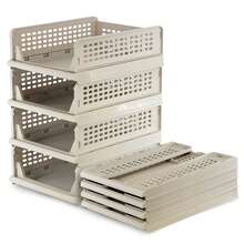 Geezy Stackable Wardrobe Storage Organiser Drawers Set Of 4 - Beige Foldable Plastic Boxes With Ventilation, Space-Saving Design For Clothes, Closet, Bedroom, Kitchen, Bathroom Organisation - View 10