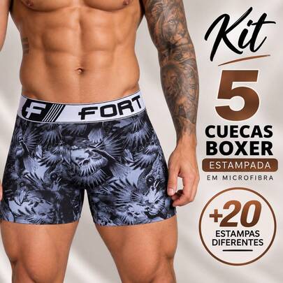 Kit 5 Cuecas Boxer Microfibra Estampada Adulto Box Masculina Conforto e Qualidade