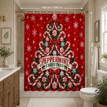 Set Dekorasi Kamar Mandi Natal Motif Pohon Natal Candy Cane Multifungsi 1pc/4pcs, Tirai Kamar Mandi dengan Gratis 12 Pengait, Keset Lantai U-Shaped dan Penutup Dudukan Toilet Bulat, Premium untuk Suasana Meriah, Cocok untuk Semua Dekorasi Ruangan - Pohon Natal Permen Tongkat - View 10