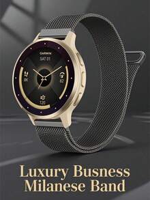 磁吸米蘭網狀錶帶，相容於 Gar-Min Venu 2 3 3S、Vivoactive 4 4S 5 6、Forerunner 55 165 255 265 Lily2，18/20/22mm 快拆錶帶 - 黑色 - 查看 13